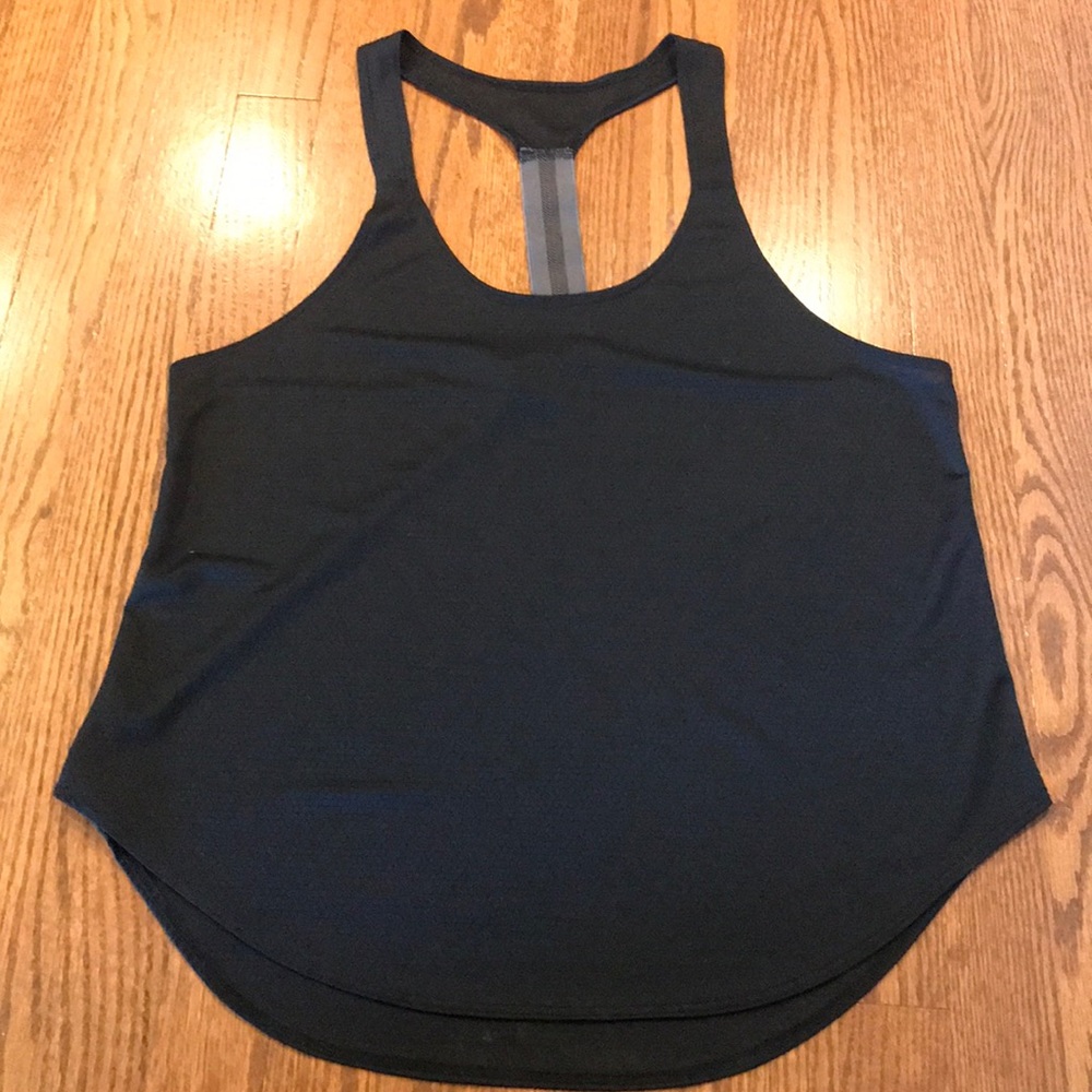 black sleeveless athletic top